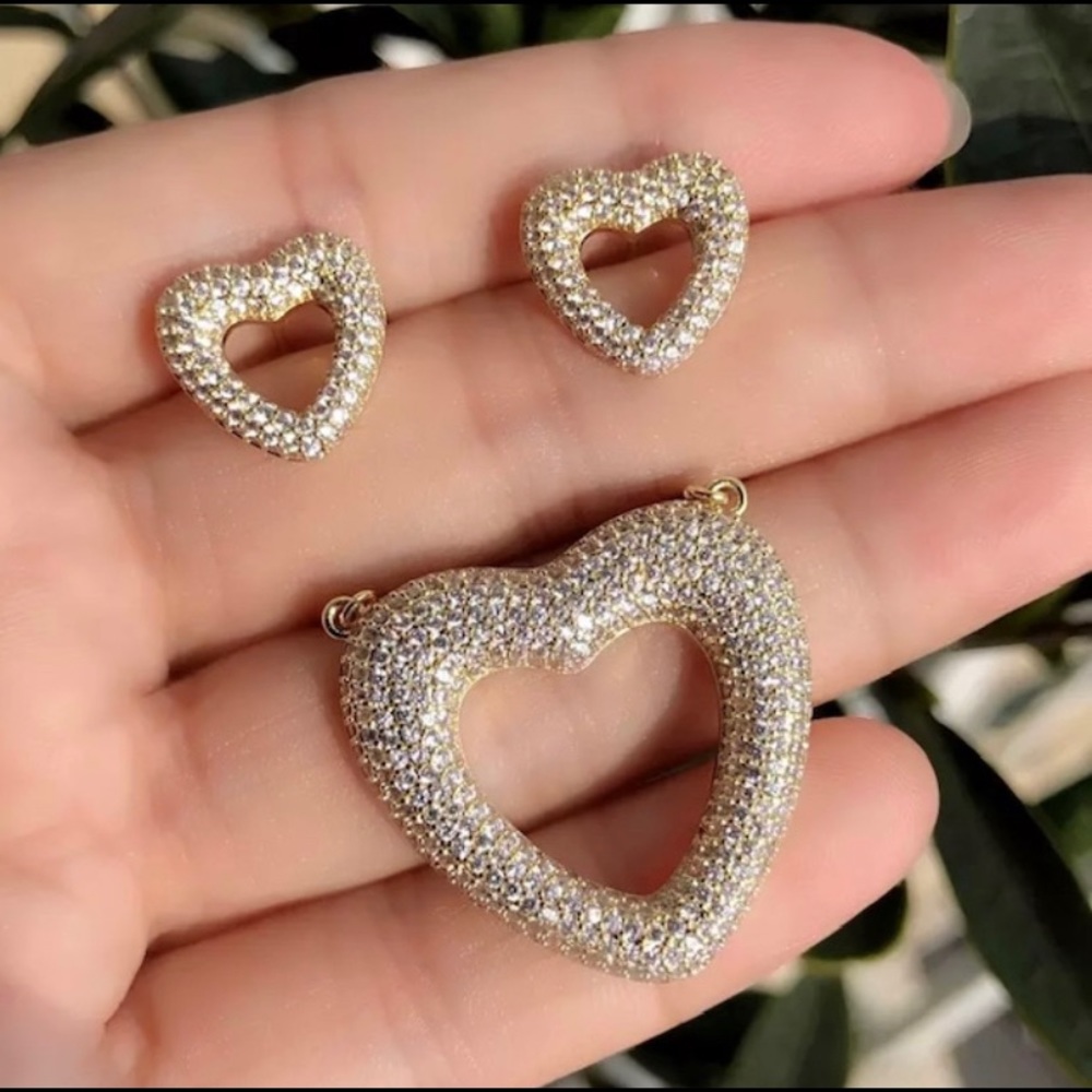 Gold Heart Shape Cubic zirconia Jewelry Set